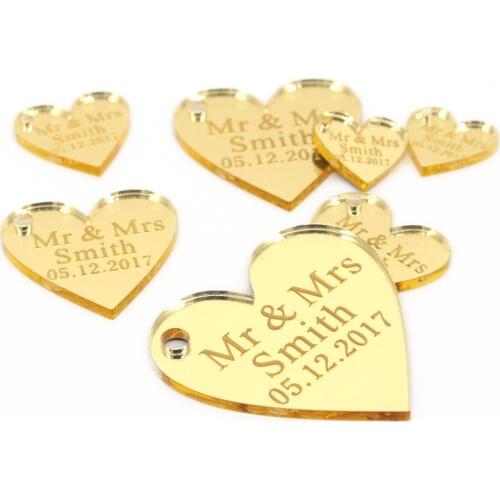 50 * Personalized Gold/Rose Gold/Clear/Silver Mirror Customized Name Wedding Wine Charm Label Tag Party Wedding Gift Decoration