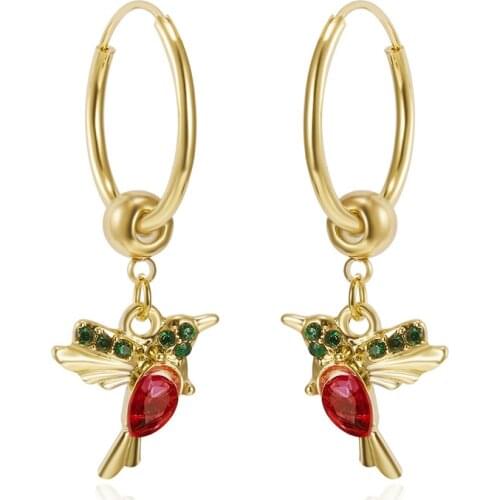 Exquisite Bird-shaped Hummingbird Hoop Pendant Crystal Pendant Earrings Tassel Bird Earrings for Womens Wedding Jewelry Brincos