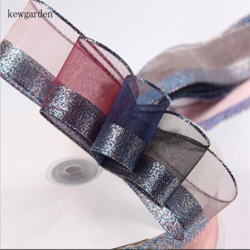 Kewgarden 1" 1.5" 25mm 40mm Shiny Stripe Color Organza Ribbons DIY Bow Hair Accessories Hademade Tape Packing Webbing 10 Yards