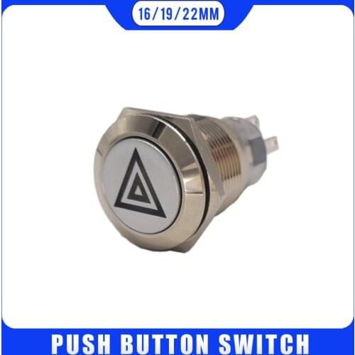 Hazard Warning Indicator Light Switch Button 16mm 19mm 22mm Metal Push Button Switch 12V 24V 220V symbol can be customized