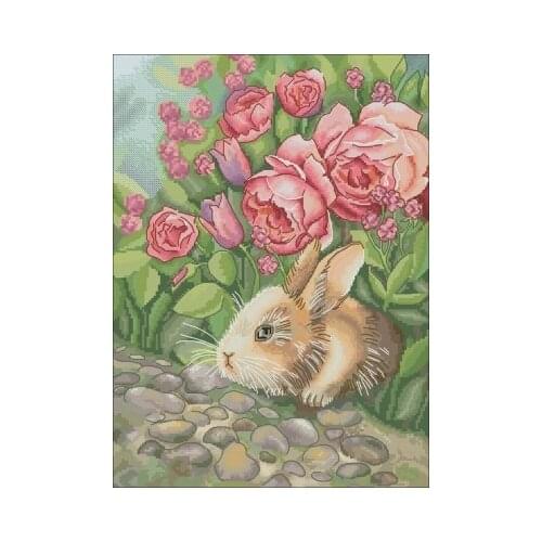 Rabbit in the flowers Needlework,For Embroidery,DIY 14CT Unprinted Arts Cross stitch kits Set Cross-Stitching Home Decor
