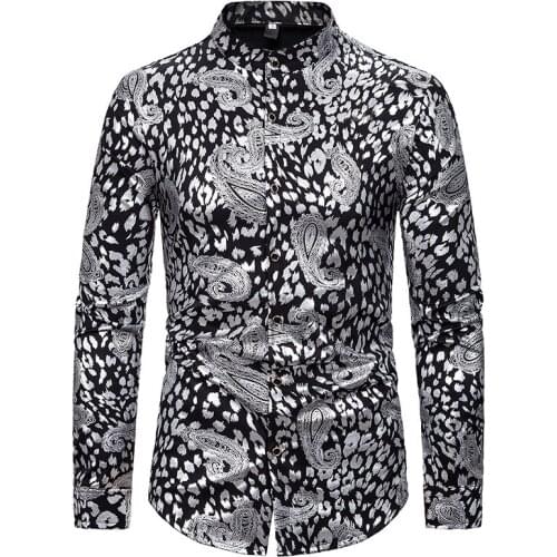 Fashion Paisley Shirt Men 2020 Brand Long Sleeve Mandarin Collar Dress Shirt Men Party Club Business Social Shirts Camisa Hombre