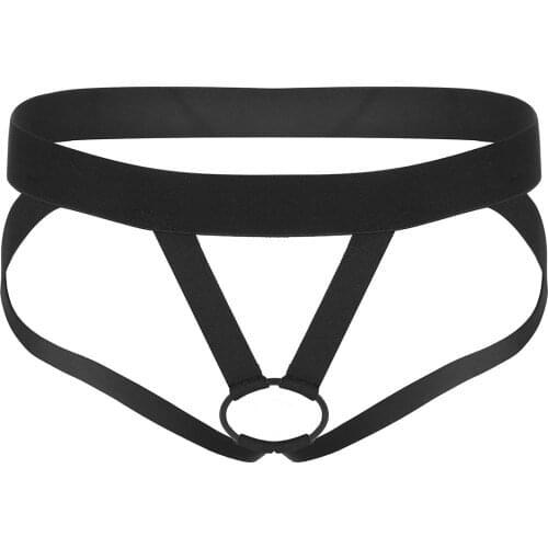 Mens Low Rise Open Back Crotchless Jockstrap Stretch Sexy Bikini G-string Underpants with Metal O-ring Erotic Lingerie Underwear