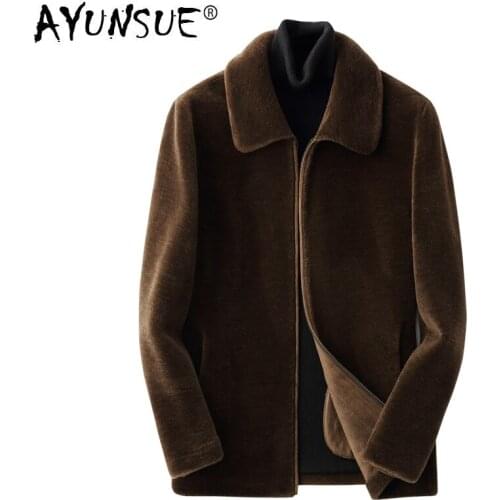 AYUNSUE Real Fur Coat Men 100% Wool Jacket Autumn Winter Sheep Shearing Plus Size Mens Coats and Jackets KFS19M207-J KJ3798
