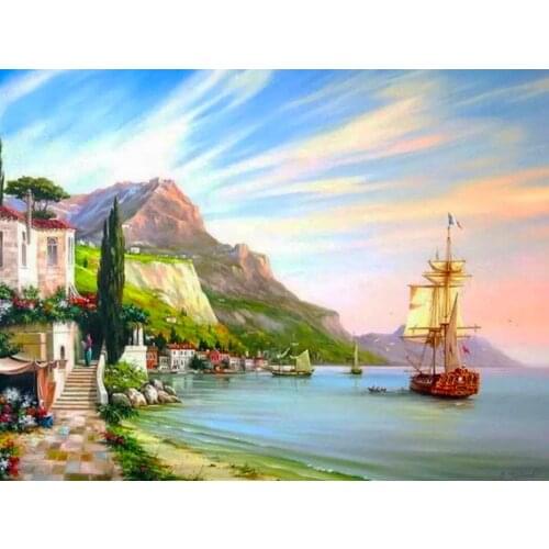 5D Diamond Painting Kits Ship Diamond Embroidery Full Round With AB Drill Display Scenery Mosaic Picture Rhinestone Home Decor