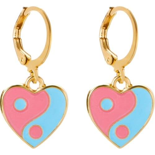 New Vintage Colorful Gossip Heart Earrings Simple Drop Oil Yin Yang Heart Tai Chi Earrings For Women Girls Fashion Jewelry Gift