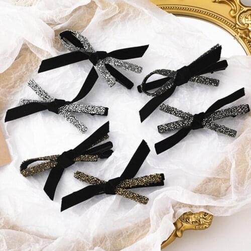 Sexy Black Crossed Bowknot Hairpin Imitation Rhinestone Sweet Hair Clip Girl Women Side Clip Korean Fashion Hairpin Barrettes