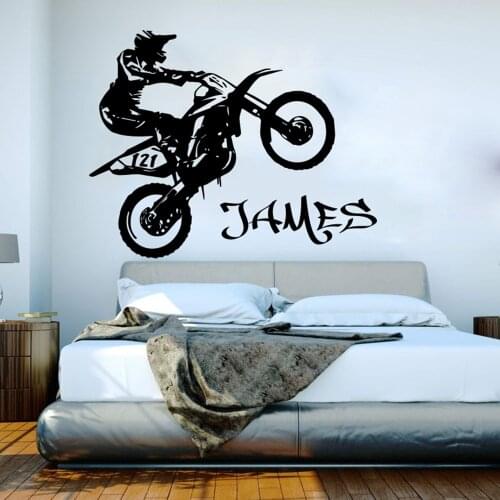 Custom Name Motorbike Wall Decal Boy Room Kids Room Personalized Name Scooter Autocycle Dirt Wall Sticker Bedroom Vinyl Decor