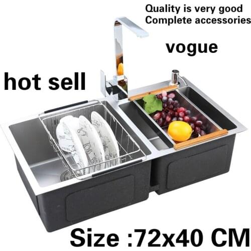Free shipping Apartment kitchen manual sink double groove food grade durable 304 stainless steel vogue hot sell 72x40 CM
