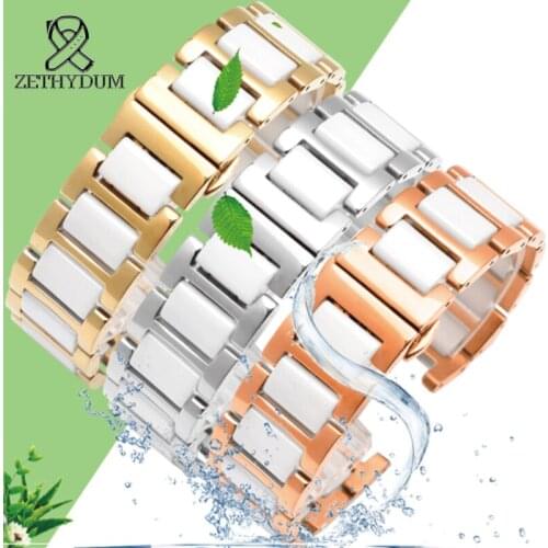 Notched ceramic stainless steel watch band Heartstrings High Quality Concave convex band female watch chain 14 16 18 20 22mm