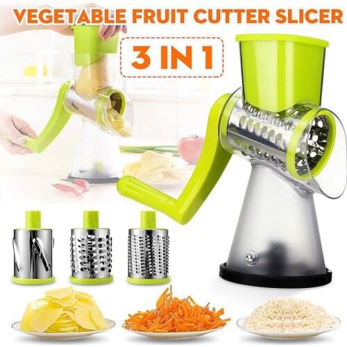 Manual Roller Vegetable Slicer Cutter Potato Chopper Carrot Grater Detachable 3 Stainless Steel Blade Non-Slip Base Meat Grinder