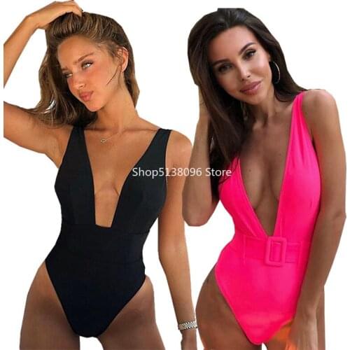 Sexy 2021 One Piece Swimsuit Female Solid Backless High Cut Bandage Black Women Swimwear Brazilian Monokini Bathing Suit