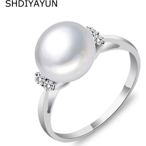 SHDIYAYUN Fine Pearl Ring Pearl Jewelry Freshwater Pearl 925 Sterling Silver Jewelry Rings For Women Wedding Diamond Ring Gift