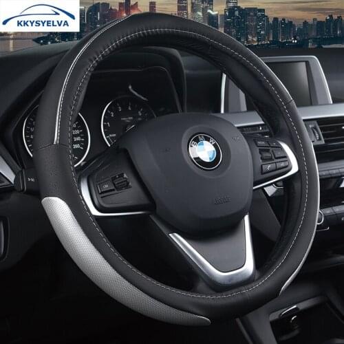 Carbon Fiber Cowhide Car Steering Wheel Cover 38CM Non-slip Wear-resistant Sweat Absorbing Fashion Sports Steering Wheel Cover