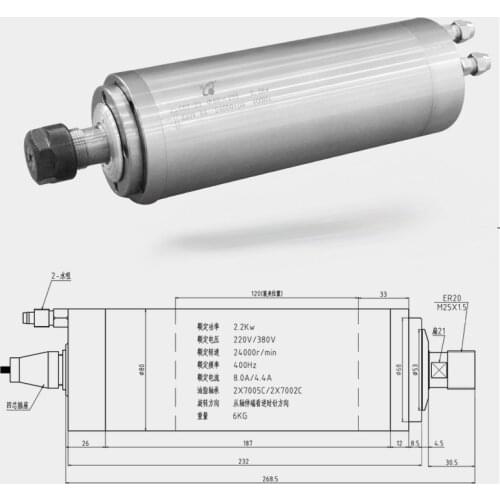 80mm diameter 220V/380V 1.5kw 8A 24000rpm ER20 engraving machine spindle motor 4 bearing high speed spindle