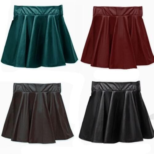 2020 New Hot Fashion Women High Waist Pleated Pure Color Short Mini Faux Leather Skirt юбка летняя женская Ladies