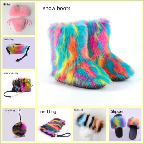 SWONCO Bootee Woman 2019 Faux Fox Fur Snow Boots Women Warm Shoes Female Ankle Boots Women Platform Botas Mujer White/Black Shoe
