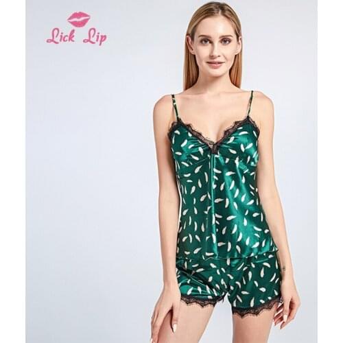 Lick Lip Sexy Polka Dot Printed Sling Shorts Robe Two Sets Of Simulation Silk Pajamas Womens Home Service SWD9903-40