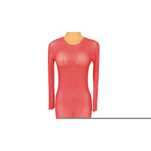 Shining Diamond Long Sleeve Women Dresses Perspective Sknny Stretch Floor-Length Dresses Evening Prom Outfit Nightclub Costumes