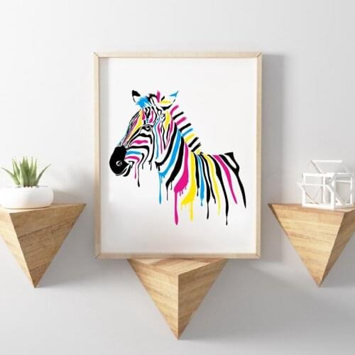Colorful Zebra Poster Art Print Poster Wall Pictures , Abstract Watercolor Animal Zebra Canvas Art Painting Home Decor