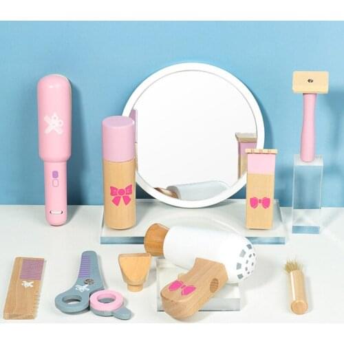 Wooden Haircut Toy Wood Hairdressing Toy Pretend Play Wooden Make up Set Simulation Cosmetic Bag Wood Makeup Toy Girl Makeup Toy