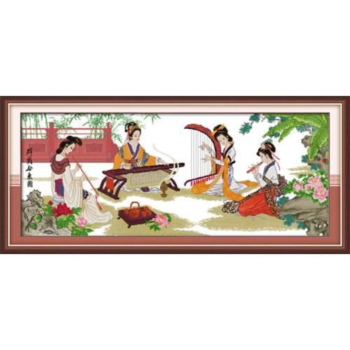 Four beauties happy together cross stitch kit people 18ct 14ct 11ct count print canvas stitches embroidery handmade needlework
