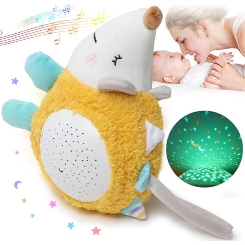 Children Soft Toys Stuffed Sleep Led Night Lamp Stuffed Plush Toys With Music & Stars Projector Light Baby Toys For Girls Boy