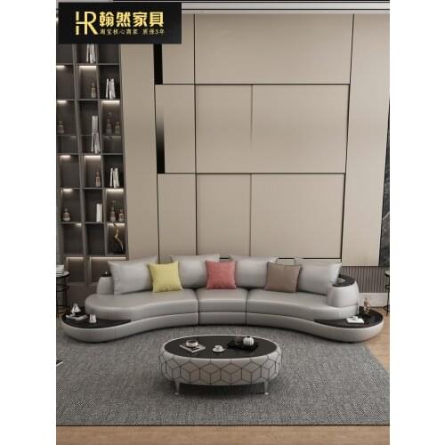 Italian large and small house combination office Club lobby living room arc leather sofa