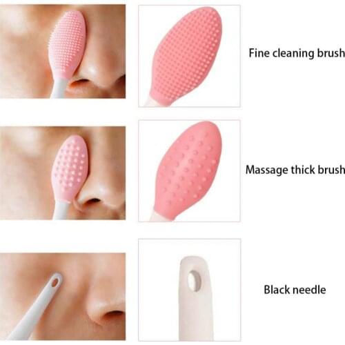 Nose Blackhead Brush Double-Sided Soft Silicone Exfoliating Nose Blackhead Remover Brushes Acne Cleaner Face Care Tools