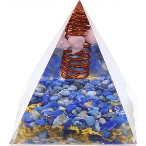 FYJS Unique Orgone Energy Lapis Lazuli and Resin Pyramid Pendant Tourmaline Stone Copper Spring Jewelry