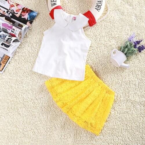 12m-5t Baby Girls Clothing Set summer Kids Toddler chiffon Tank Tops +lace tutu Skirt 2pcs Set chidren Outfits new
