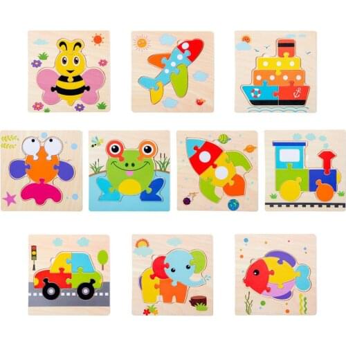 Hot Sale Infant Early Educational Puzzle Toy Children Cute Cartoon Animal Wooden Puzzle Montessori Wooden 3D Puzzle Jigsaw Toys