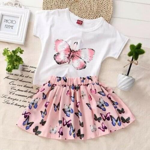 Cute 2PCS Baby Girls Kids T-shirt Tops Skirts mini Dress Outfits Summer Clothes Set