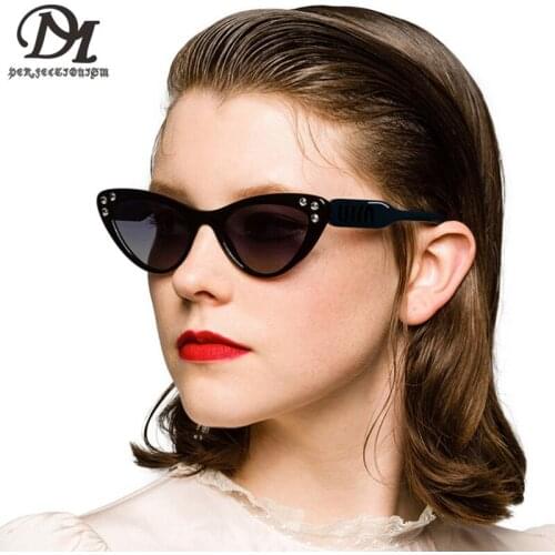 DM PERFECTIONISM Fashionable Trend Point Drill Personality Lady Small Frame Cat Eye Sunglasses