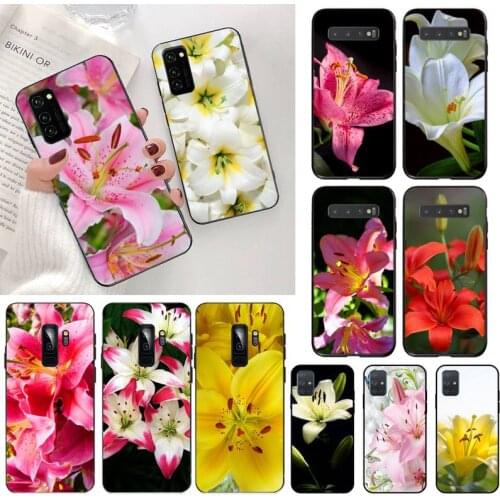 Lily Flowers Black TPU Soft Phone Case for Samsung S20 plus Ultra S6 S7 edge S8 S9 plus S10 5G lite 2020