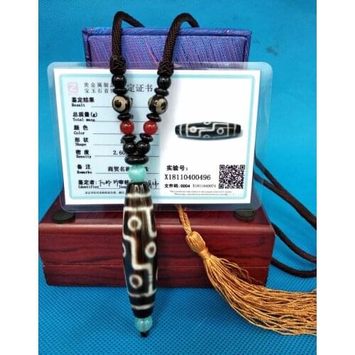 Nature Tibet Dzi Pendant 9 Eyes Amulet fashion Necklace Lucky bless -Certificate