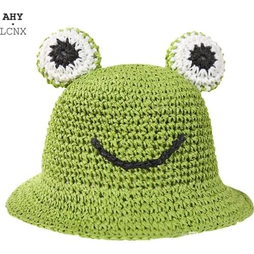 New Summer Baby Straw Hat Foldable Kids Frog Cap Beach Travel Sun Protection Bucket Hats for Boys Girls Fisherman Panama Sun Hat