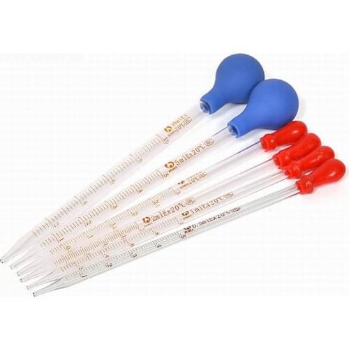 New Arrive 0.5/1/2/3/5/10ml Rubber Head Glass Dropper Glass Pipette Lab Dropper Pipet With Scale Line Blue/Red&Transparent
