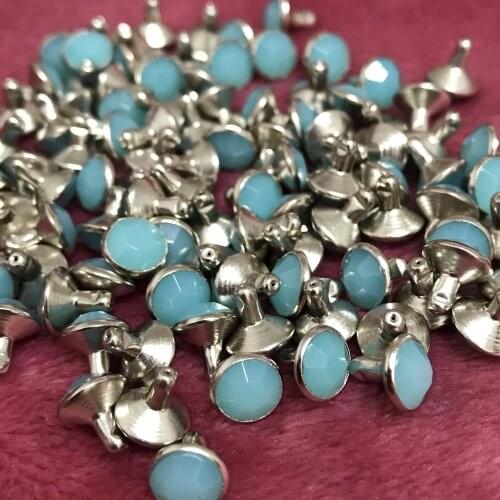 New Coming DIY 100PCS 8MM Blue Opal Rivets Studs Acrylic Crystal Rivets Leather Craft Punk Studs Fit Belts Bags Shoes DIY Making