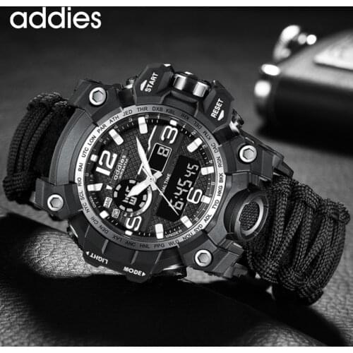 New Addies Men Watches Outdoor Sporting Multifunctional Wristwatch Compass Waterproof Quartz + LED Display Clock reloj hombre