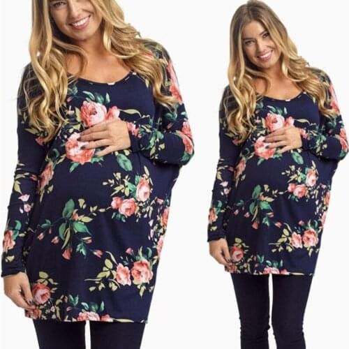 Autumn New Maternity Tees Plus Size S/M/L/XL Printed Flower Lactancia Long Sleeve O Neck Pregnant Woman T-shirt Russia Pregnancy