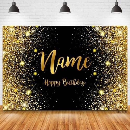 Custom Name Black Gold Glitter Photography Backdrops Shiny Backgrounds For Photo Studio Baby Newborn Birthday Party Photophone