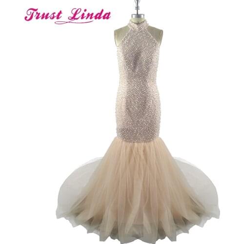 Luxury Pearl Champagne Color Mother Dresses Mermaid Robe De Bal De Finissant Prom Dress Evening Turkish Long Evening Party Gowns