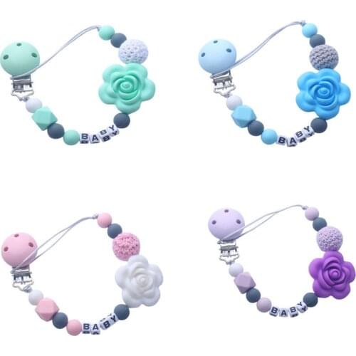 Rose Personalize Name Pacifier Clips Baby Chewable Silicone Beads Silicone Baby Pacifier BPA Free Nipple Holder Chupetero Clip