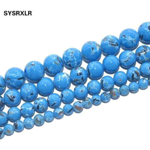 Blue Synthesis Turquoises Stone Round Loose Beads For Jewelry Making DIY Bracelet Necklace Material 6 8 10 12 MM