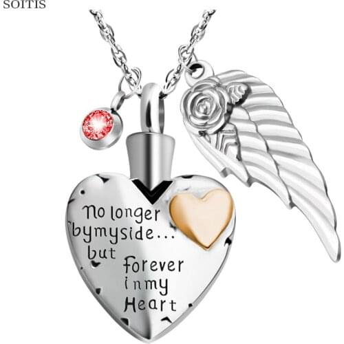 SOITIS 12 Pieces Birthstone Rose Print Angel Wings Pendant for Heart Shape Vial Pendant Cremation Ashes Necklace Jewelry Gift