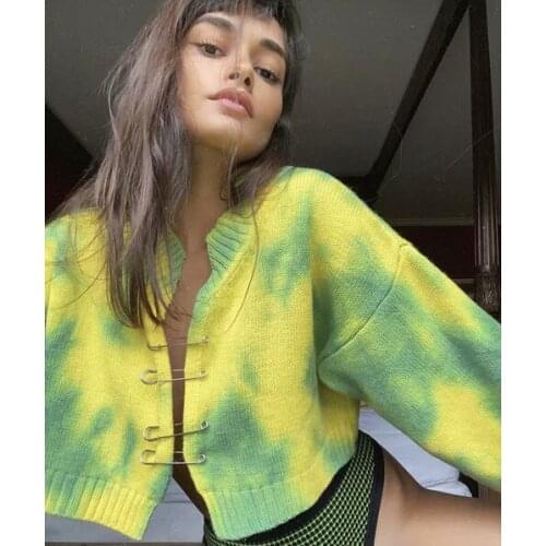 Autumn Winter Knitted Tie Dye Sweaters Women Casual Long Sleeve Fashion 2020 Pin Cardigans Ribbed Slim Basic Jumper Clothes