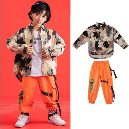 Orange Hip Hop Dance Clothes For Kids Street Dancewear Rave Outfit Performance Costume Festival Clothing Causal Pants DL7713