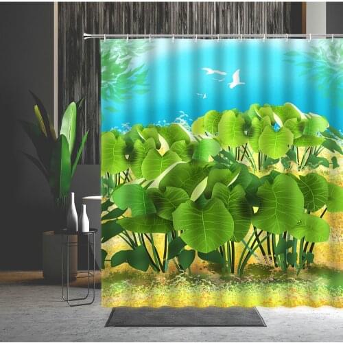 Tropical Plants Shower Curtains Green Leaf Natural Environment Polyester Fabric Hanging Curtain Machine Washable Bathtub Decor