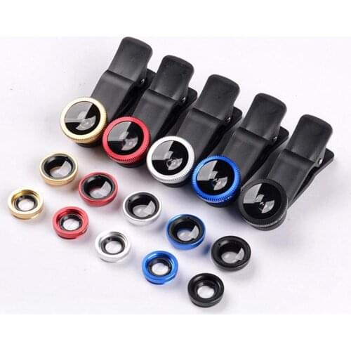 3 in 1 Mobile Phone Lenses Fish Eye Wide Angle Macro Camera Lens Set Universal Clip Photo Accessory